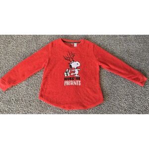 Peanuts‎ Christmas Sweater Snoopy Red Sherpa Fleece Womens XL Embroidered LS